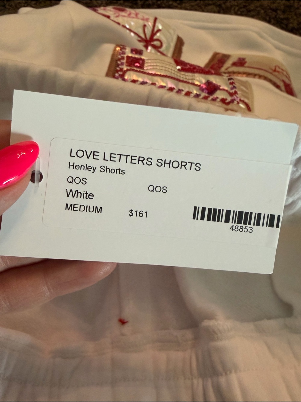 QOS QUEEN OF SPARKLES Heart Embroidered White Shorts NWT VALENTINES DAY - Picture 5 of 10